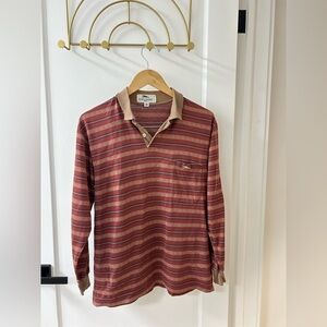Longchamp Men's Casual Striped Shirt - Red and Tan